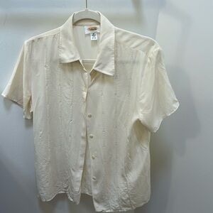 Talbots 100 % silk cream button up blouse, short sleeves